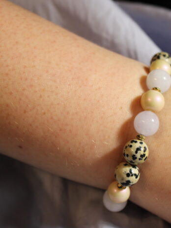 Kamień dalmatyński z magicznym jadeitem- bransoletka z kamieni naturalnych