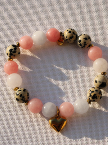 Kamień dalmatyński z magicznym jadeitem- bransoletka z kamieni naturalnych z sercem