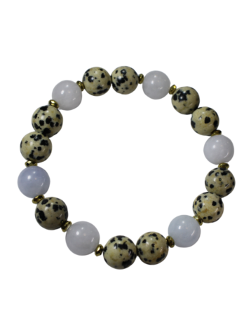 Kamień dalmatyński z magicznym jadeitem- bransoletka z kamieni naturalnych